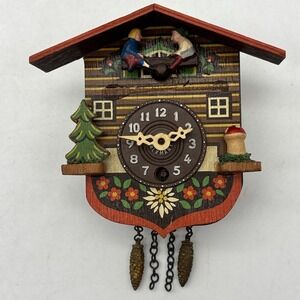 Vintage Wooden Mini Cuckoo Coo Coo Clock Teeter Totter Germany No Key Parts Only